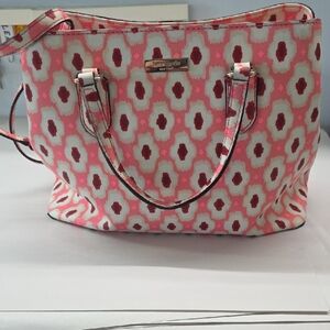 Kate Spade  Dally Laurel Ikat  Posy Pink and White Tote (Read Description)